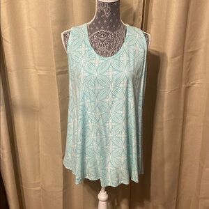 Sleeveless Aqua Patterned Swing Top